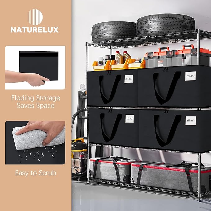 Heavy Duty Moving Bags - Extra Large Packing Bags and Storage Totes, Collapsible and Foldable Option for Moving and Storage, Black, 125 L - 6 Pack