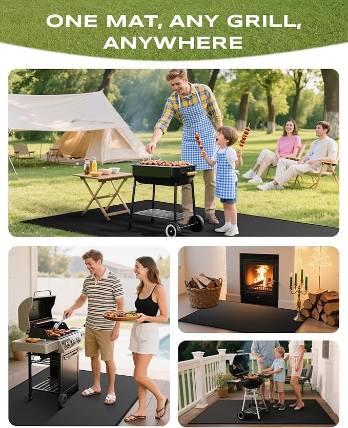 Vewaci Non-Curl 60x40 inch Under Grill Mats for Outdoor Grill, Indoor Fire Pit Hearth Rugs for Fireplace, Double-Sided Fireproof, Oilproof & Waterproof BBQ Grill Mat, Easy to Clean,for Deck/Patio/Lawn