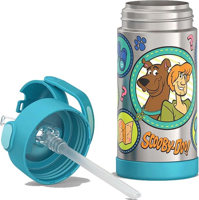 THERMOS FUNTAINER Water Bottle with Straw - 12 Ounce - Kids Stainless Steel Vacuum Insulated Water Bottle with Lid, Scooby-Doo