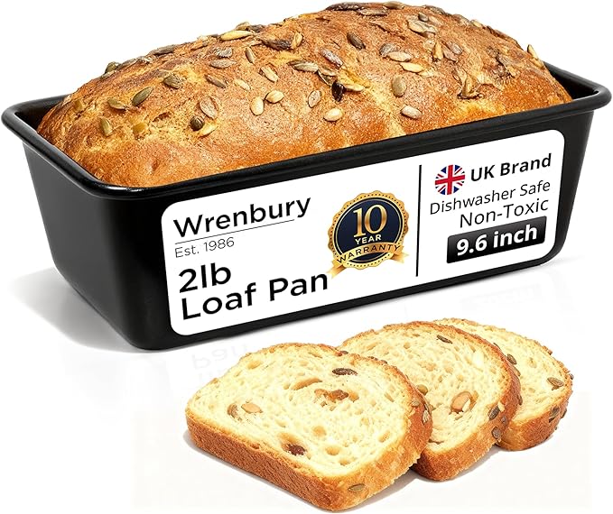 Wrenbury Large 2lb Loaf Pan for Baking Bread – Non Stick Carbon Steel Bread Pan 9.5 Inch for Homemade Banana Cake and Meatloaf – PTFE Free Bakeware