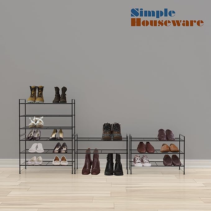 Simple Houseware 3-Tier Stackable Shoes Rack Storage Shelf, Black