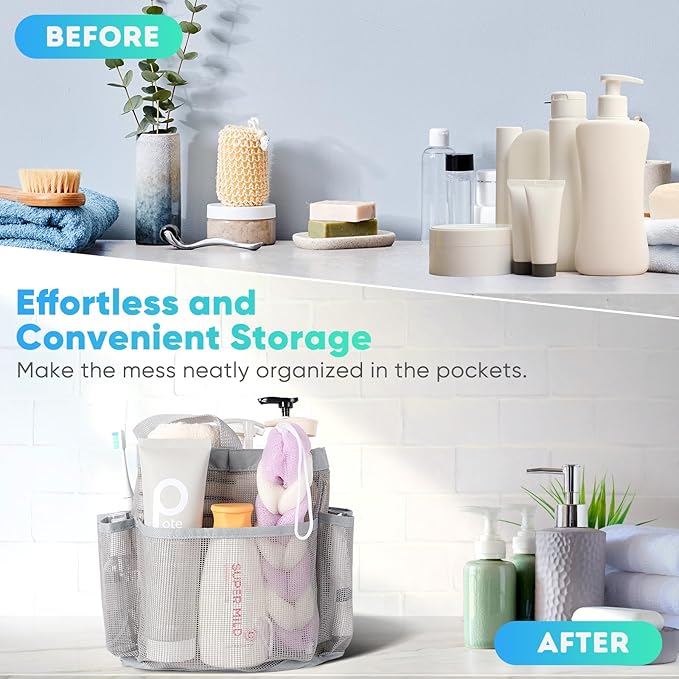 EUDELE 2 Pack Mesh Shower Caddy Portable for College Dorm Room Essentials, Shower Caddy Dorm with 8-Pocket Large Capacity,Shower Bag for Beach,Swimming,Gym