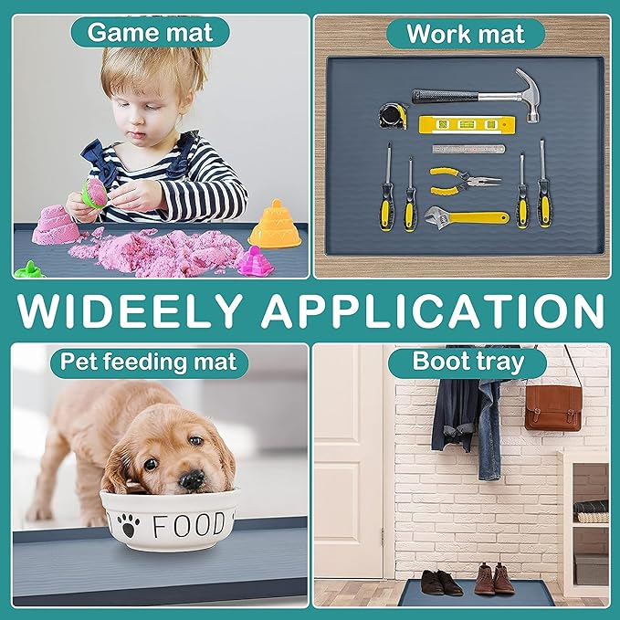 URMONA Waterproof Silicone Under Sink Mat 28'' x 22'' Shelf Liner for Kitchen and Bathroom, Cabinet and Counter Protector, Storage and Organizers, Litter Mat, Pet Cat Puppy Essentials(Green)