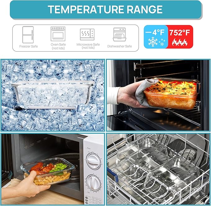 Vtopmart 2Pack 1860ml/63oz Large Glass Containers Food Storage with Lids, Meal Prep Food Container Set with Snap Airtight Lid for Baking, Microwave, Oven, Leak Proof, for Freezer, Dishwasher, Green
