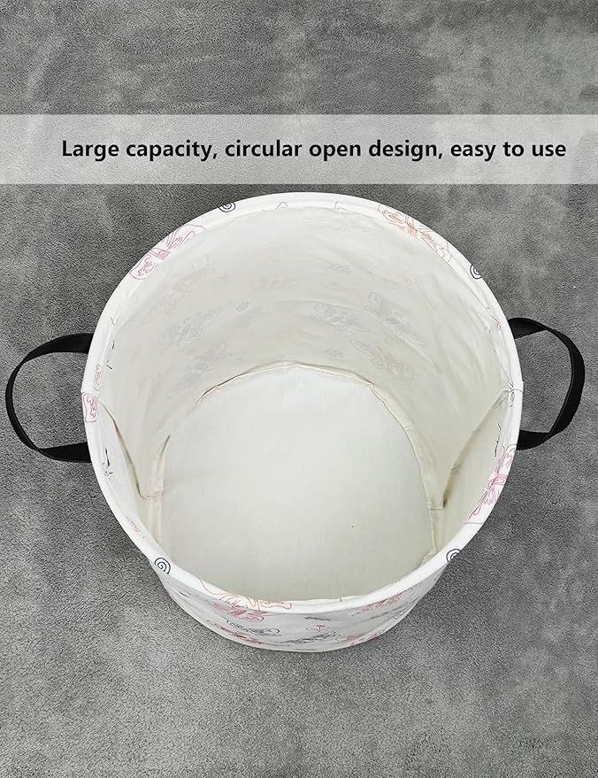 QUEENLALA Large Storage Basket,Laundry Hamper/Bathroom/Home Decor/Collapsible Round Storage Bin,Boys and Girls Hamper/Boxes/Clothing(Round-Colorful Butterfly)