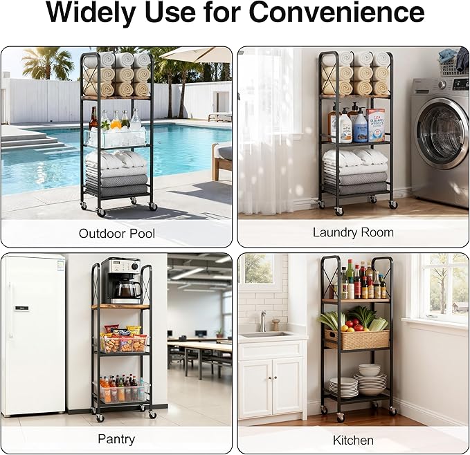 niffgaff 3-Tier Movable Towel Rack, Free-Standing Towel Holder with M-Shaped Detachable Dividers, for Bathroom, Pool