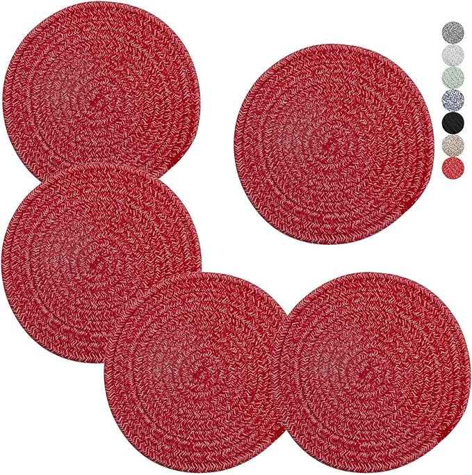 Trivets for Hot Dishes, Pots and Pans, 8 Inches Hot Pads 5 Pcs, Pot Holders for Kitchen, Heat Resistant Mat Protect Counter, Coasters Set Home Essentials Farmhouse Decor (Green)