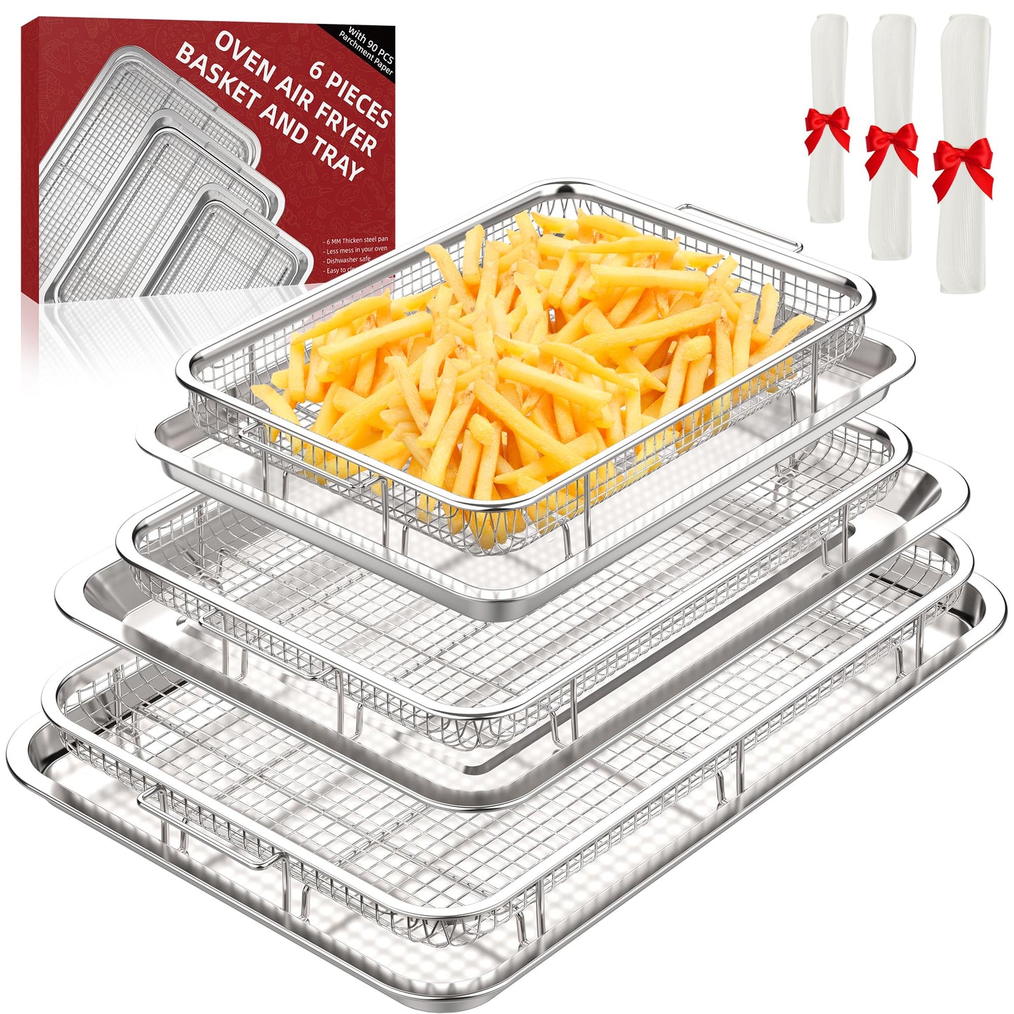 Air Fryer Basket, 2 Set Extra Large&Large Air Fryer Pans and Tray for Oven