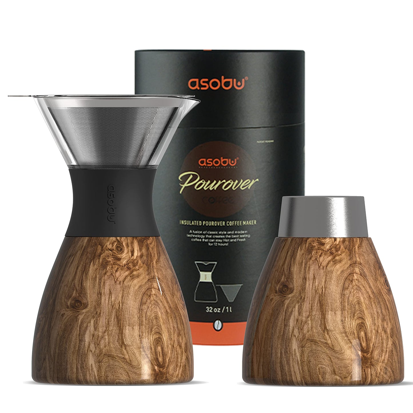 asobu Insulated Pour Over Coffee Maker (32 oz.) Double-Wall Vacuum, Stainless-Steel Filter and Take on the Go Carafe (Copper)