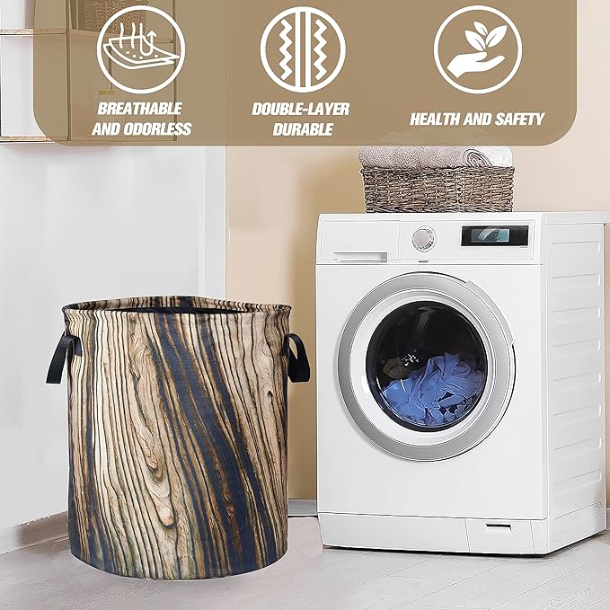 Wood Grain Laundry Basket Tree Stump Texture Foldable Oxford Cloth Funny Tote Bag Laundry Hamper Clothes Storage Bucket Organizer For Bathroom/Laundry Storage/Bedroom 17.7x13.7 Inch
