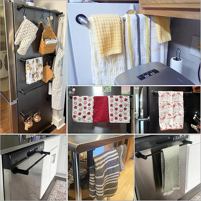 ULIBERMAGNET Magnetic Towel Holder, 1 Set Magnetic Towel Bar Holder with Adjustable Length, Matte Black Non-Slip Magnetic Towel Rod Rack for Refrigerator, Dishwasher, Laundry, Kitchen Stove