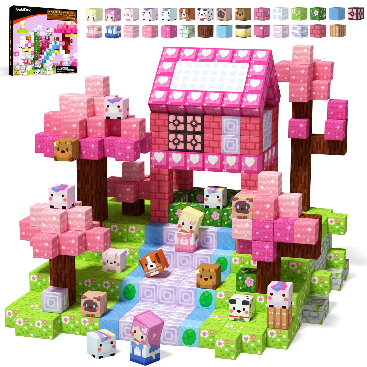 GobiDex 100PCS Magnetic Blocks Kid Building Toys for 3+ Years Old Girls, Upgraded STEM Sensory Gifts for Princess, Kids Magnets Game for Toddler