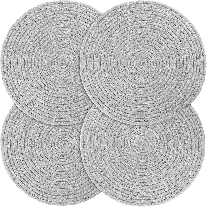 Billbotk Round Woven Placemats Set of 4, 13 Inches Kitchen Table Place Mats for Dining Table, Trivets for Hot Pots and Pans, Boho Table Decorations for Table Setting, Tabletop Accessories