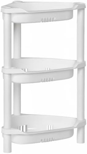 ELYKEN 3 Tier Shower Caddy Organizer Shelf Corner, 14.4 x 11.2 x 22.4 Inches, Rustproof, Plastic Shower Rack Stands for Inside Bathroom, Bathtub, White