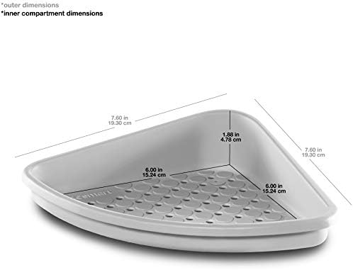 madesmart Bathtub Corner Shelf, Storage for Soaps, Shampoo Bottles & Bath Accessories, Strong Suction Cup, Drainage Holes, Grey