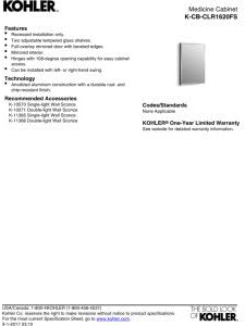 Kohler CB-CLR1620FS Frameless Bathroom Mirror Medicine Cabinet, Single Door, Rectangular Beveled Edge Frame, Bathroom Cabinet Mirror, Adjustable Shelves, 16 in. W x 20 in. H