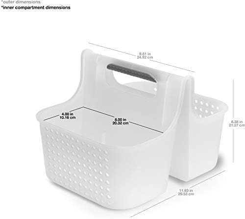 madesmart Portable Shower Caddy, Hold Soap, Shampoo, Hair Supplies and Beauty Products, Cleaning Supplies Organizer for Home, Dorm, Plastic Shower Tote, Soft Handle, Frost