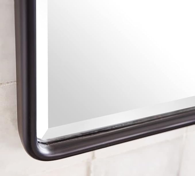 TEHOME Farmhouse Oil Rubbed Bronze Recessed Bathroom Medicine Cabinet with Mirror Rounded Rectangle Metal Framed Medicine Cabinet with Beveled Mirror 16x24''