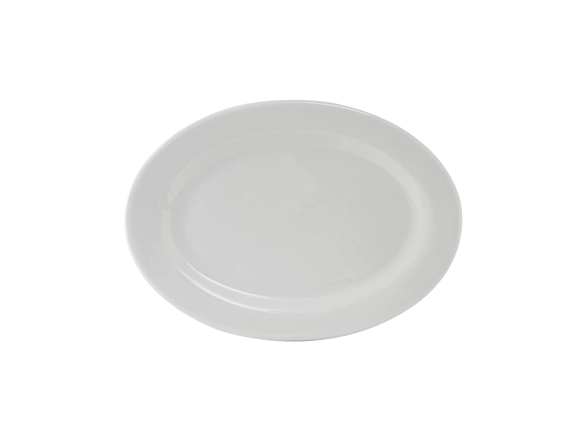 Tuxton China ALH-160 Platter, 16-1/8" x 11-1/4", Oval, Wide Rim, Rolled Edge, Microwave and Dishwasher Safe, Oven Proof, Fully Vitrified, Alaska, Porcelain White, Pack of 6