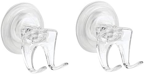 iDesign Plastic Power Lock Suction Bathroom Shower Hooks for Razor, Loofah, Wash Cloth, 2.25" x 2.25" x 2.5", Clear