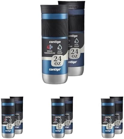 Contigo SNAPSEAL Insulated Stainless Steel Travel Mug with Grip 20oz. Blue Corn Transparent Satin & Midnight Berry,(Pack of 8)