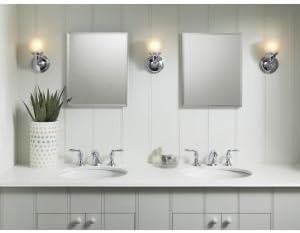 Kohler CB-CLR1620FS Frameless Bathroom Mirror Medicine Cabinet, Single Door, Rectangular Beveled Edge Frame, Bathroom Cabinet Mirror, Adjustable Shelves, 16 in. W x 20 in. H