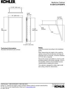 Kohler CB-CLR1620FS Frameless Bathroom Mirror Medicine Cabinet, Single Door, Rectangular Beveled Edge Frame, Bathroom Cabinet Mirror, Adjustable Shelves, 16 in. W x 20 in. H