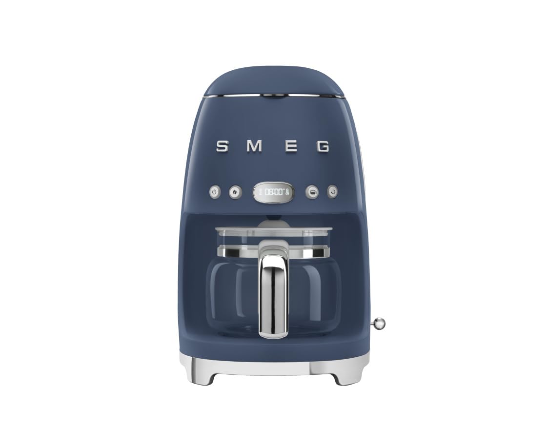 Smeg 50's Retro Style Aesthetic Drip Coffee Machine with 10 Cup Glass Carafe, Auto Start Feature, Keep Warm Plate, and Two Coffee Strength Settings (Grey)