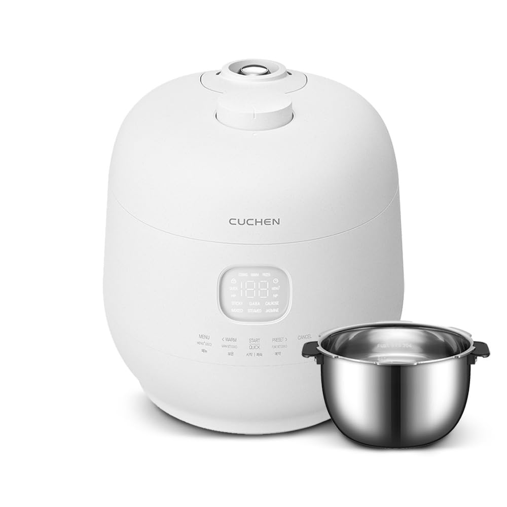 Cuchen 6-Cup Premium IH Pressure Rice Cooker with 304Ti Stainless Steel Inner Pot, Dual High/Non-Pressure Modes, Voice Guide & Auto Steam Clean, White (CRH-TWS0610PWUS)