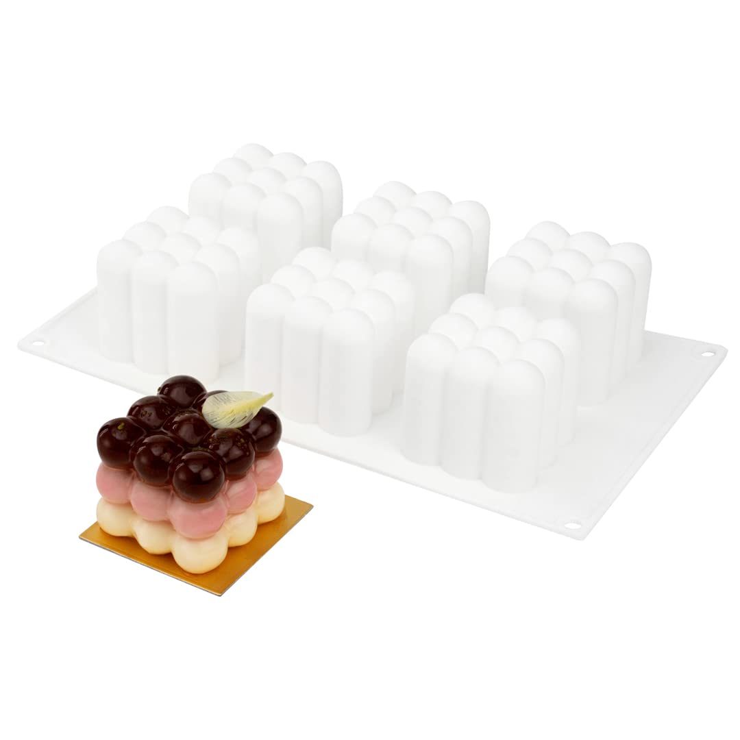 Pastry Tek 4 Cavities Popsicle Molds, 10 Cylinder Cakesicle Molds - Flexible, Freezable, White Silicone Cake Popsicle Molds, Easy Release, For Baking - Restaurantware