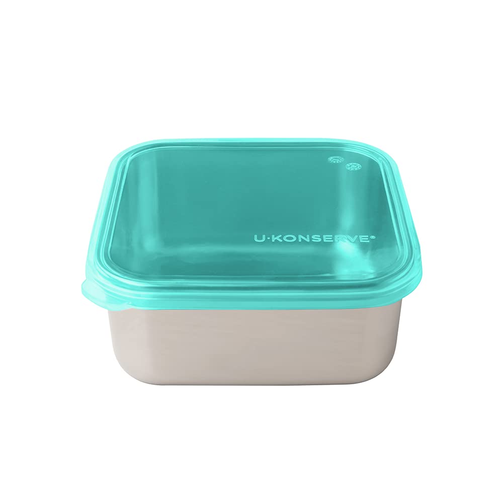 U-Konserve 30 oz Stainless Steel Bento Box Food Container Blue Silicone Lid