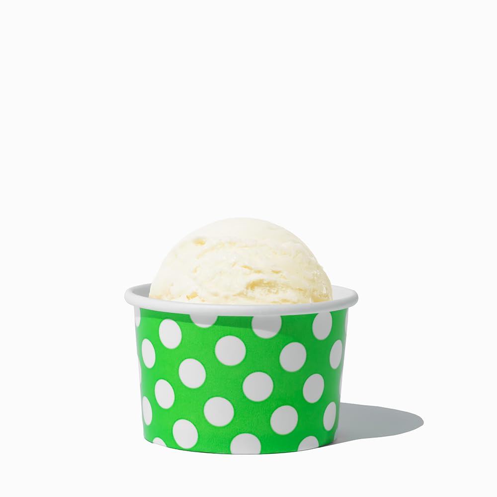 UNIQ 4 oz 1000 Pack Rainbow Polka Dot Ice Cream Cups | Disposable Leak Resistant Paper Dessert Cups for Ice Cream, Frozen Yogurt & Gelato | Small Food Serving Cups for Parties, Catering & Business