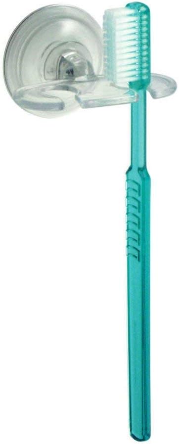 iDesign BPA-Free Plastic Bathroom Suction Toothbrush Holder - 2.75" x 2.25" x 2", Clear