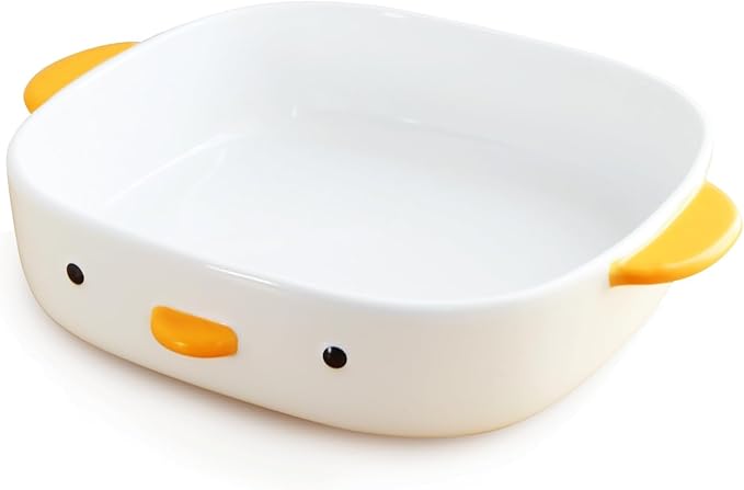 PURROOM Cute Duck 8.6'' Fruit Bowl, Handmade Glaze Large Ceramic Salad Plate, Flat Bottomed Bowl, Home Family, Friend.