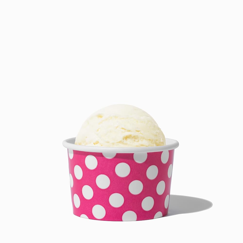 UNIQ 4 oz 1000 Pack Rainbow Polka Dot Ice Cream Cups | Disposable Leak Resistant Paper Dessert Cups for Ice Cream, Frozen Yogurt & Gelato | Small Food Serving Cups for Parties, Catering & Business