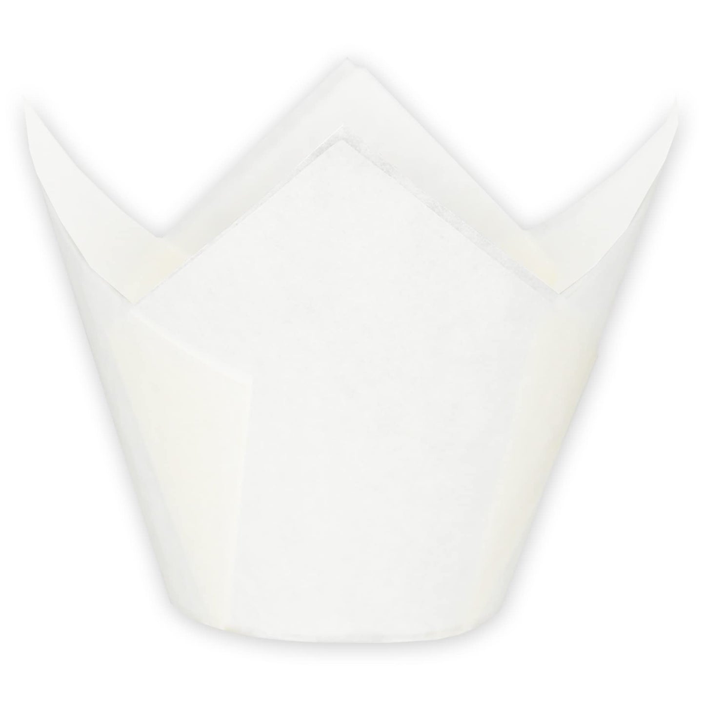 MyBakning Large size White+Brown Tulip Baking Cups 2-1/4"(Base diameter) x 4"(Wall height) Greaseproof paper baking cupcake Muffin liners, Case of 130 pcs
