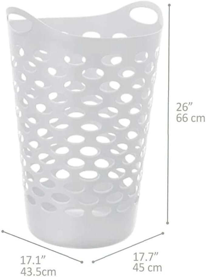 Tall Flex Laundry Basket Plastic Hamper for Clothes, Bedroom, and Storage with Handles 17.75" x 17.25" x 26"