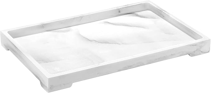 Luxspire Vanity Tray, Bathroom Tray Toilet Tank Storage Tray, Resin Kitchen Sink Serving Trays, Vanity Countertop Organizer for Candles Towel Perfume Holder Dish, Marble Style -Large- Gravel White
