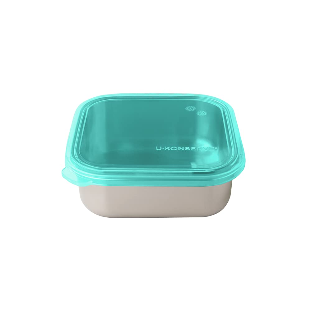 U-Konserve 30 oz Stainless Steel Bento Box Food Container Blue Silicone Lid