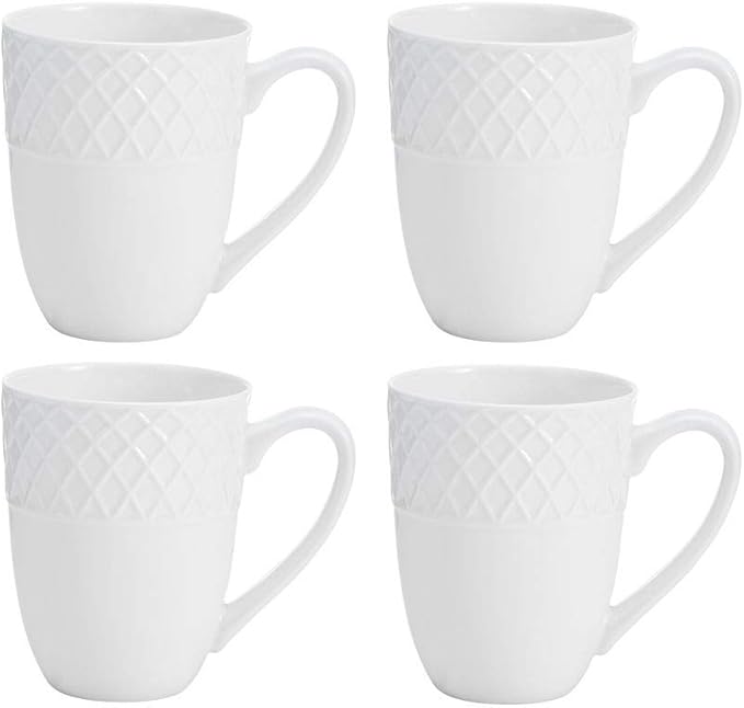 Mikasa Trellis 16-Piece Bone China Dinnerware Set, White, Includes Dinner Plates, Salad Plates, Cereal Bowls and Mugs, Dishwasher Safe