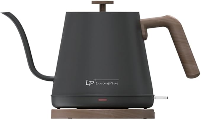 LP Living Plus Modern Electric Gooseneck inner Stainless Steel Kettle, 1200W Quick Heating, One touch, Auto Shut off with Elegant Wood Grain design 800ML (White)