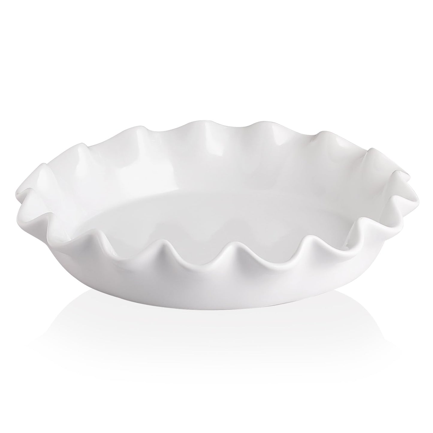 Sweejar Ceramic 11.5 Inches Pie Pan for Baking, Deep and Fluted Porcelain Round Pie Dish, Non-Stick Pie Plate for Pumpkin Pie, Apple Pie, Pie Pots with Morden Farmhouse Design(Beige)