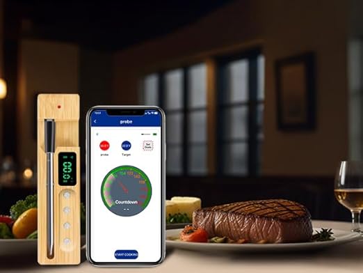 FodoThrem Smart Wireless Meat Thermometer,Digital Cooking Thermometer 700FT Remote Range,Instant Food Thermometer with Wireless Probe & Booster for Grilling and Smoking,BBQ,Oven,Kitchenr