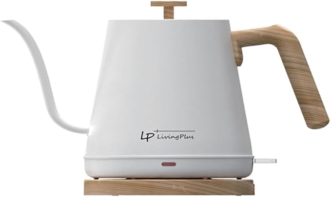 LP Living Plus Modern Electric Gooseneck inner Stainless Steel Kettle, 1200W Quick Heating, One touch, Auto Shut off with Elegant Wood Grain design 800ML (White)