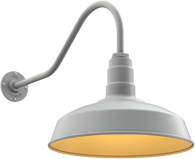 11" Straight Arm Barn Light Outdoor | Farmhouse | Modern Gray/Brass