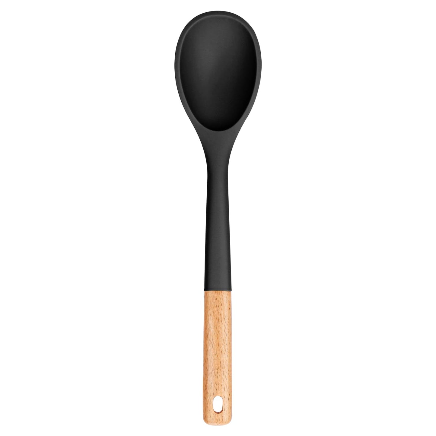 Badiano Large Silicone Cooking Spoons, Nonstick Solid Wooden Handle,13.2in