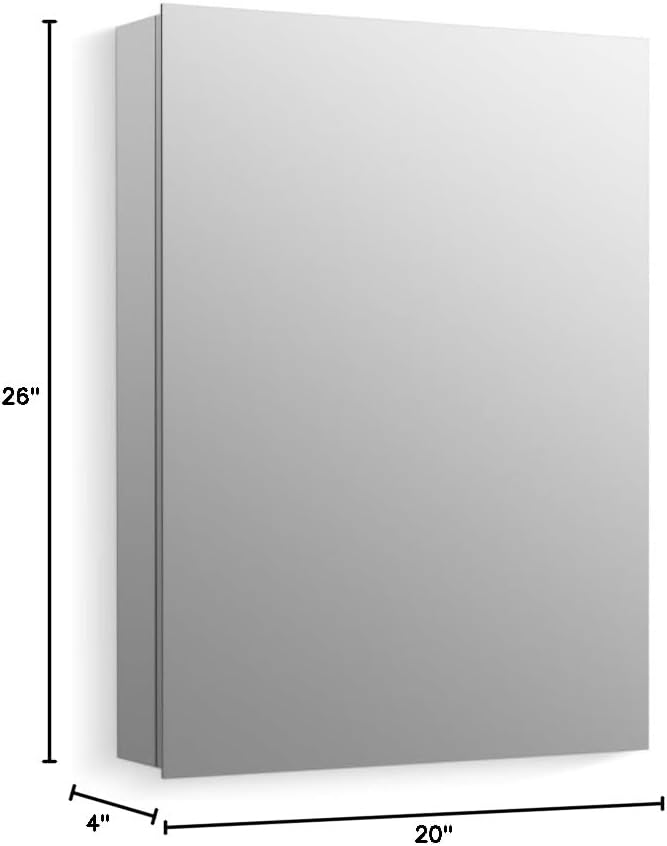 Kohler 55062-NA Embark Slim Medicine Cabinet Mirror, Adjustable Shelves with Mirrored Door, 20 in. W x 26 in. H