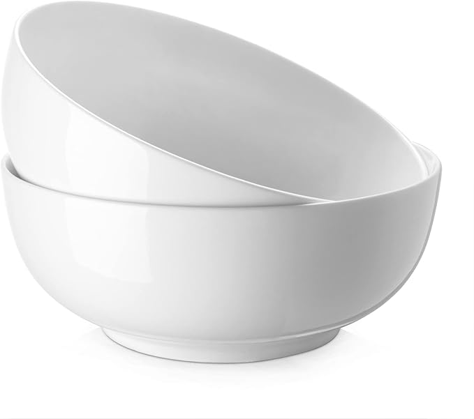 DOWAN Serving Bowls, 90 OZ(9.5") Large Salad Bowls for Entertaining, Side Dishes, Pho, Pasta, Centerpiece Bowls for Dinner Parties, Kitchen Decor, Microwave & Dishwasher Safe, White