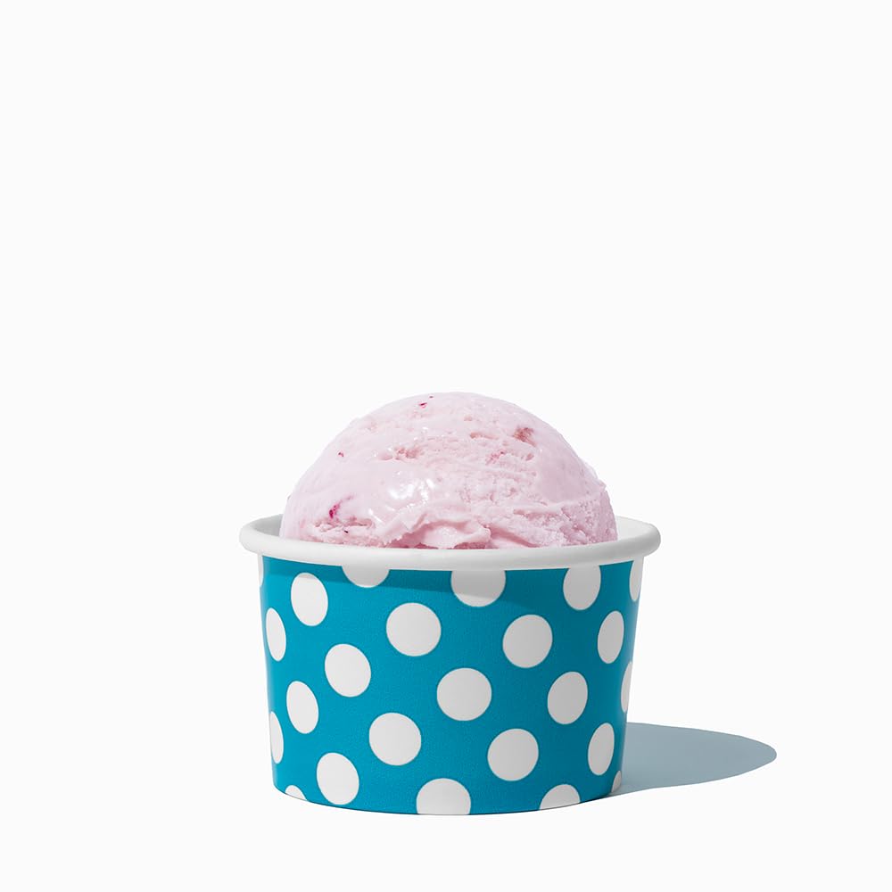 UNIQ 4 oz 1000 Pack Rainbow Polka Dot Ice Cream Cups | Disposable Leak Resistant Paper Dessert Cups for Ice Cream, Frozen Yogurt & Gelato | Small Food Serving Cups for Parties, Catering & Business
