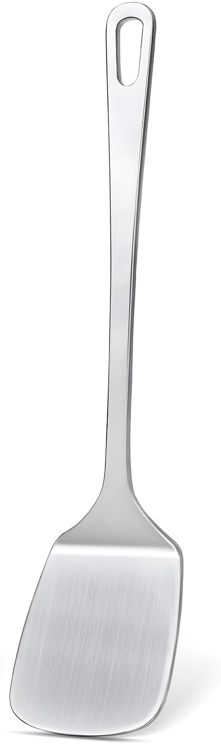 Stainless Steel Spatula, Metal Spatula Slotted Turner, Heavy Duty Sturdy Spatulas for Kitchen Use, High Heat Resistant Cooking Utensils for Fish Eggs Pancakes, Dishwasher Safe, Easy to Clean, Silver